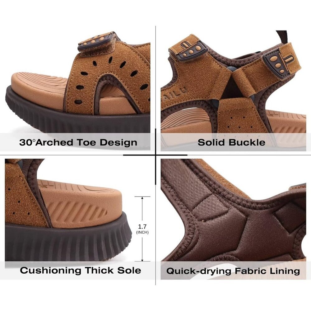 Casual Hiking Sandals Men's Khaki Brown Athletic Sports Walking Fisherman Shoes - Picture 7 of 10